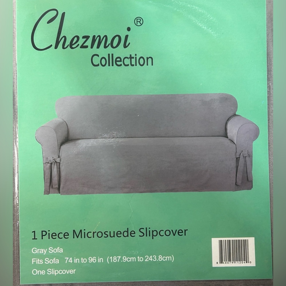 Chezmoi Collection Gray Microsuede Slipcover for Sofa Fits sofa 76” to 96” L NWT
